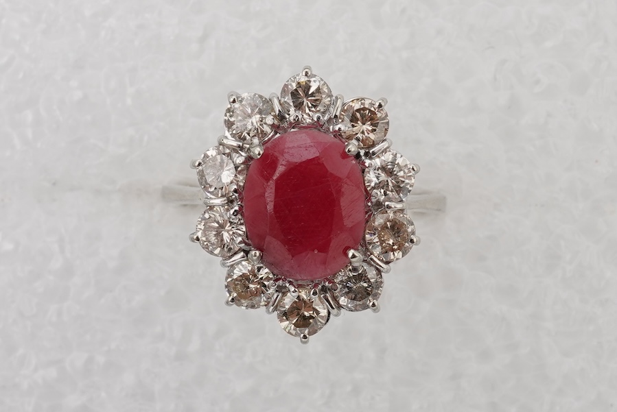 A ruby and diamond cluster ring